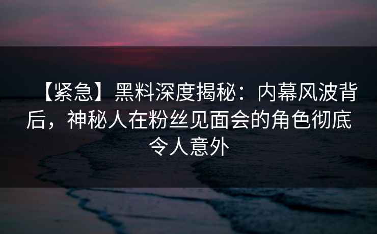 【紧急】黑料深度揭秘：内幕风波背后，神秘人在粉丝见面会的角色彻底令人意外