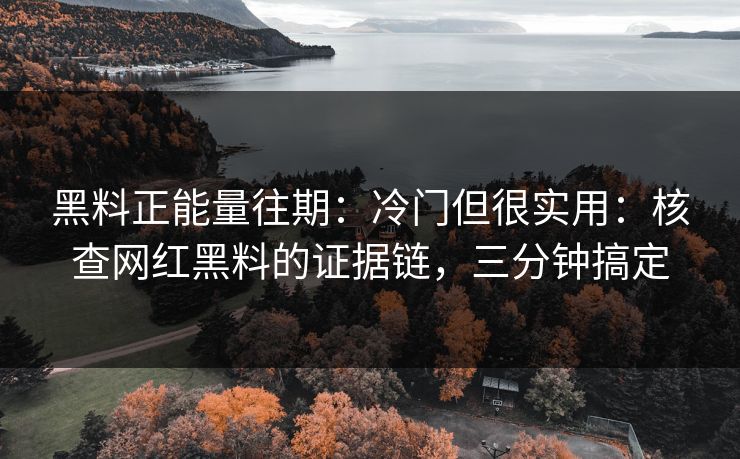 黑料正能量往期：冷门但很实用：核查网红黑料的证据链，三分钟搞定